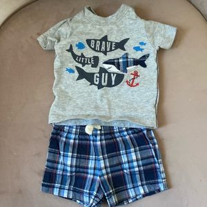 Carter’s Shark t-shirt and plaid shorts 3M